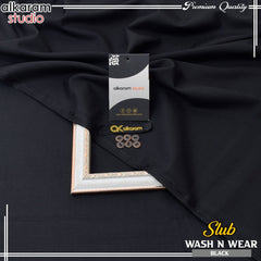 Al-Karam Men's Unstitched Slub Wash And Wear-BLACK