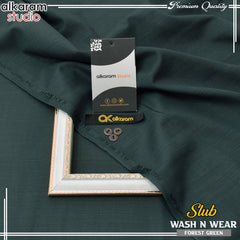 Al-Karam Men's Unstitched Slub Wash And Wear-FOREST GREEN