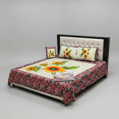 Cotton 4 Piece Double Bed Sheet Set | 3D Panel Bedsheet