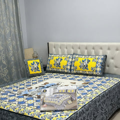 Cotton 4 Piece Double Bed Sheet Set | 3D Panel Bedsheet