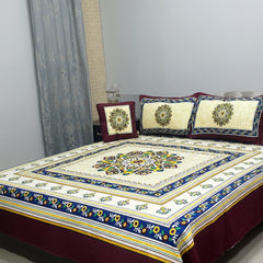 Cotton 4 Piece Double Bed Sheet Set | 3D Panel Bedsheet