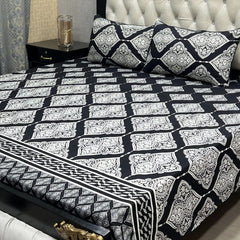 Crystal King Size Bed Sheet Set-3Pcs-Design-129