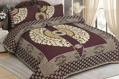 4Pcs Cotton Printed Bedsheet Set-Red Flora