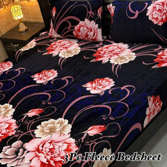 Fleece Bedsheet King Size-3Pcs-Floral