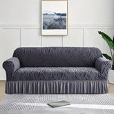 Zebra Velvet Turkish Sofa Cover With Frill - Grey