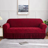 Zebra Velvet Turkish Sofa Cover With Frill - Maroon