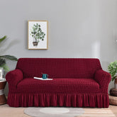 RUFFELED SUR SUCKER TURKISH SOFA COVER-Maroon