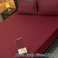 3Pc Fitted Sheet Micro Strip-Maroon