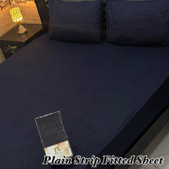 3Pc Fitted Sheet Micro Strip-Navy Blue