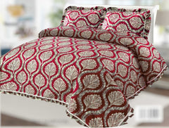 Quilted Fancy Frilled BedSpread Set-3Pcs-Design-1802
