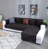 Quilted Cotton L-Shape Sofa Cover-Black