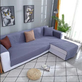 Quilted Cotton L-Shape Sofa Cover-Grey