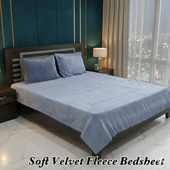 Soft Velvet Fleece Bedsheet-Light Gray
