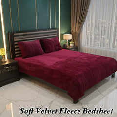 Soft Velvet Fleece Bedsheet-Maroon