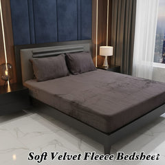 Soft Velvet Fleece Bedsheet-Brown
