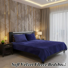 Soft Velvet Fleece Bedsheet-Blue