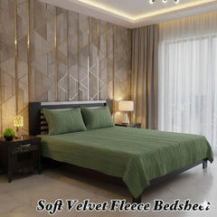 Soft Velvet Fleece Bedsheet-Pista Green