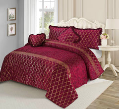 5 PCS VELVET TEXTURE VERSACE BEDSHEET SET-MAROON