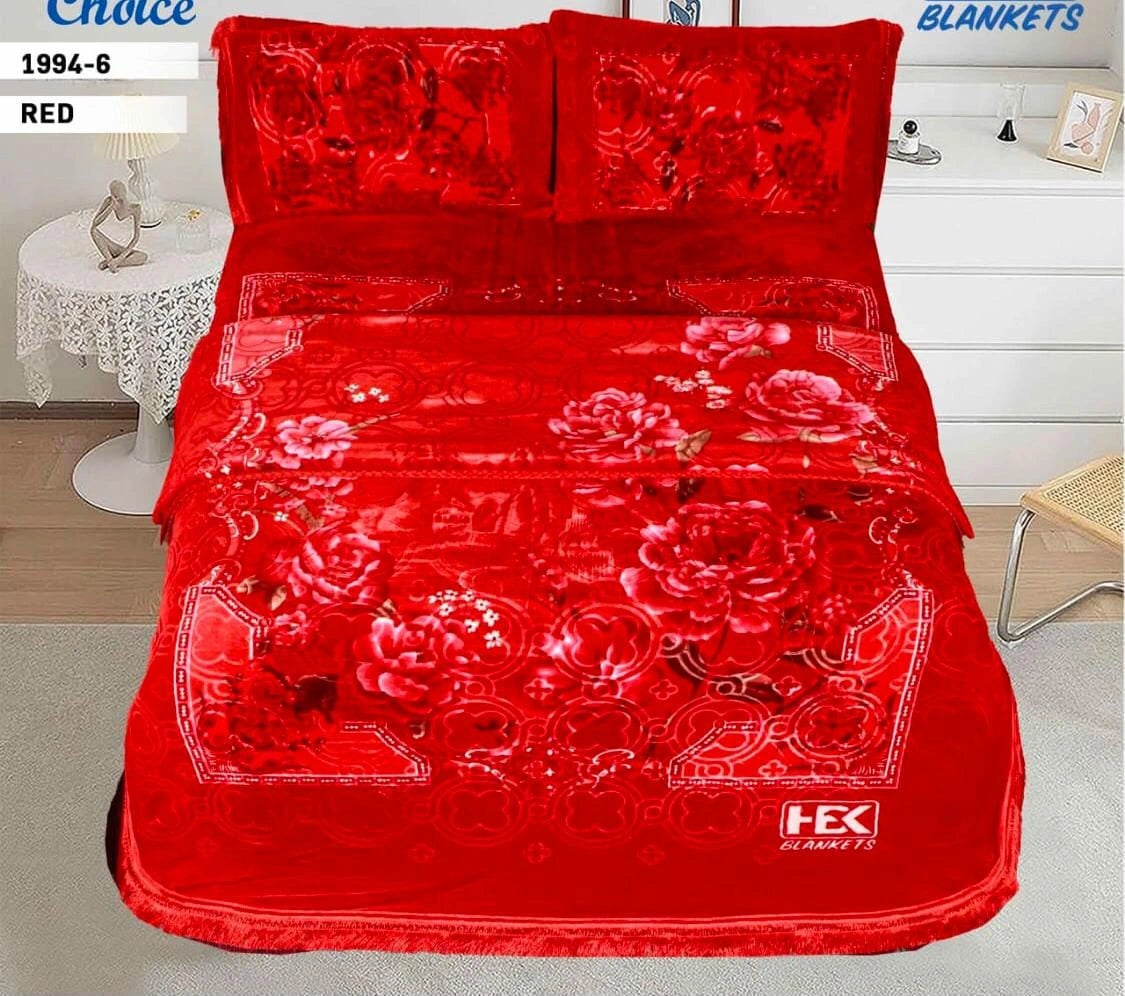 4pcs Embossed Bed Cover Set Double Bed-RED-1994
