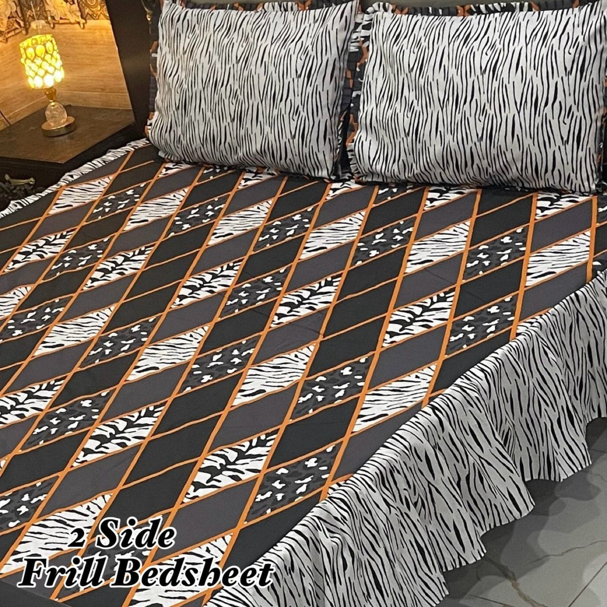 Cotton Frill 3pc Bedsheet Design-1020