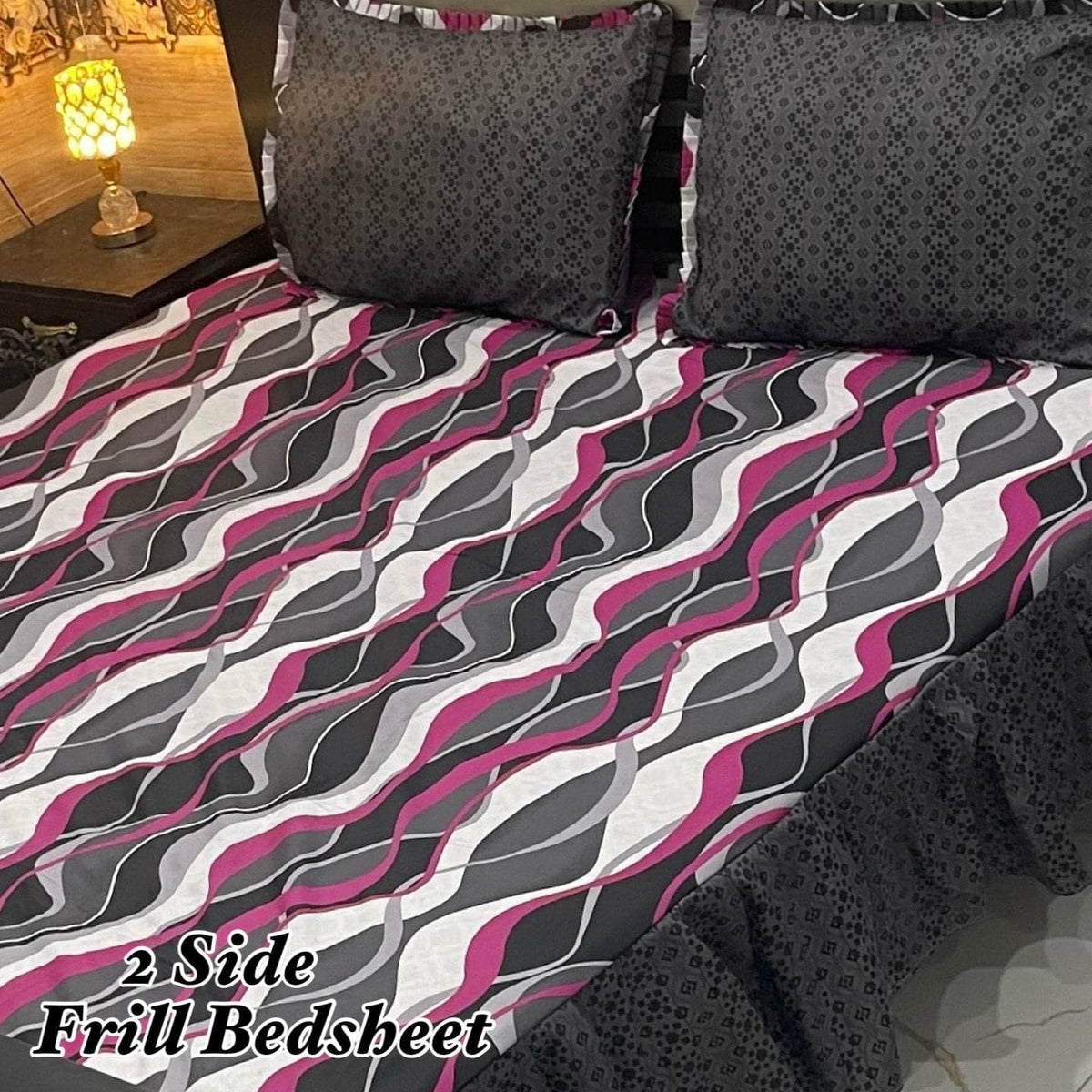 Cotton Frill 3pc Bedsheet Design-1019