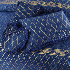 5 PCS VELVET TEXTURE VERSACE BEDSHEET SET-BLUE