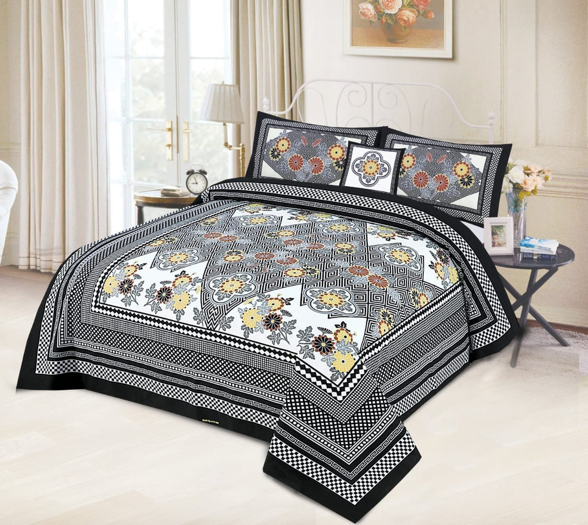 4Pcs Cotton Printed Bedsheet Set-Design-277