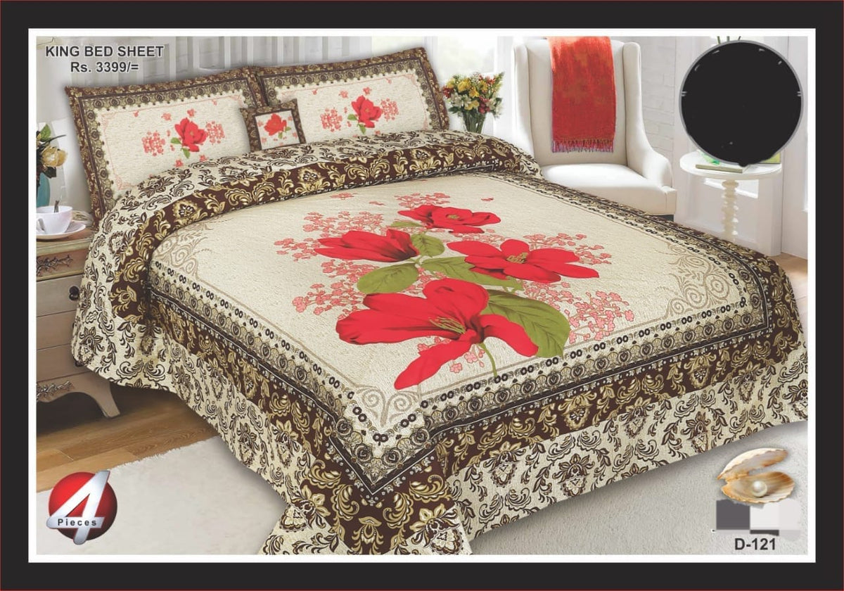 4Pcs Cotton Printed Bedsheet Set-Design-121