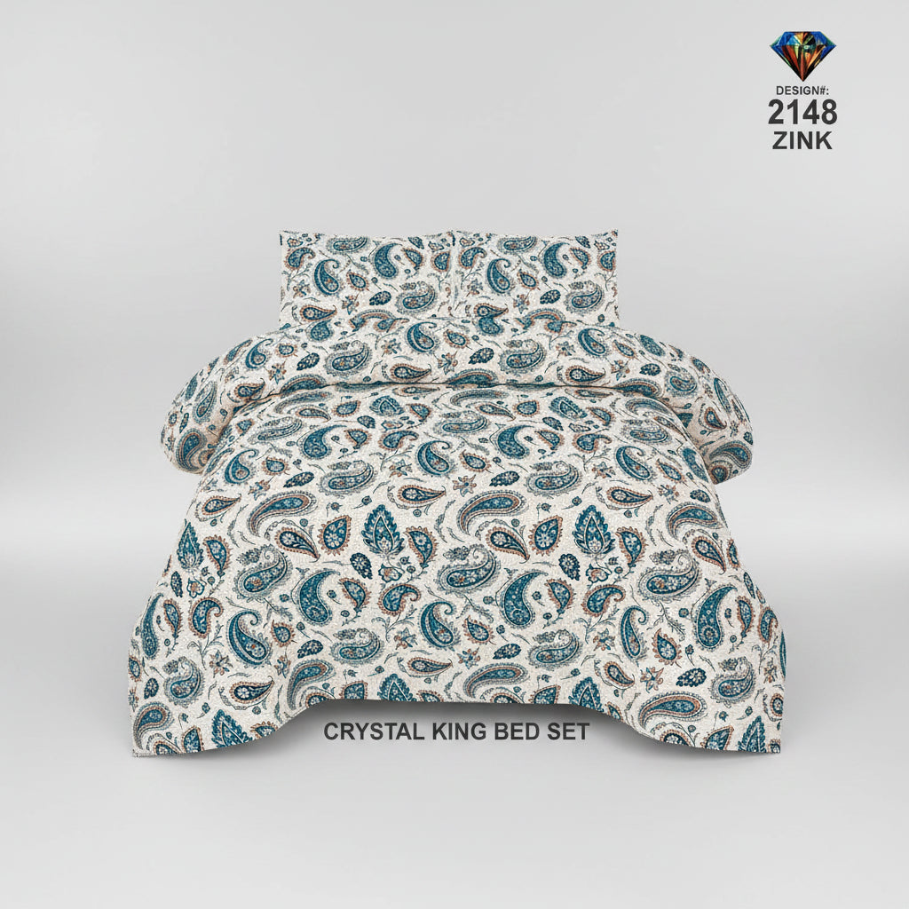 Crystal King Size Bed Sheet Set 3 Pcs-Design-117