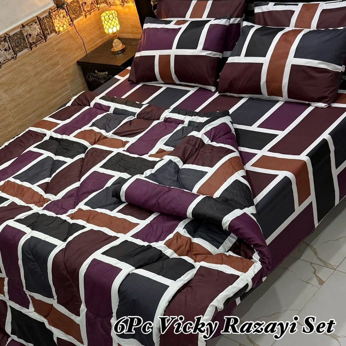 6 Pcs Vicky Razai Set Double Bed King Size-VRSD-2001
