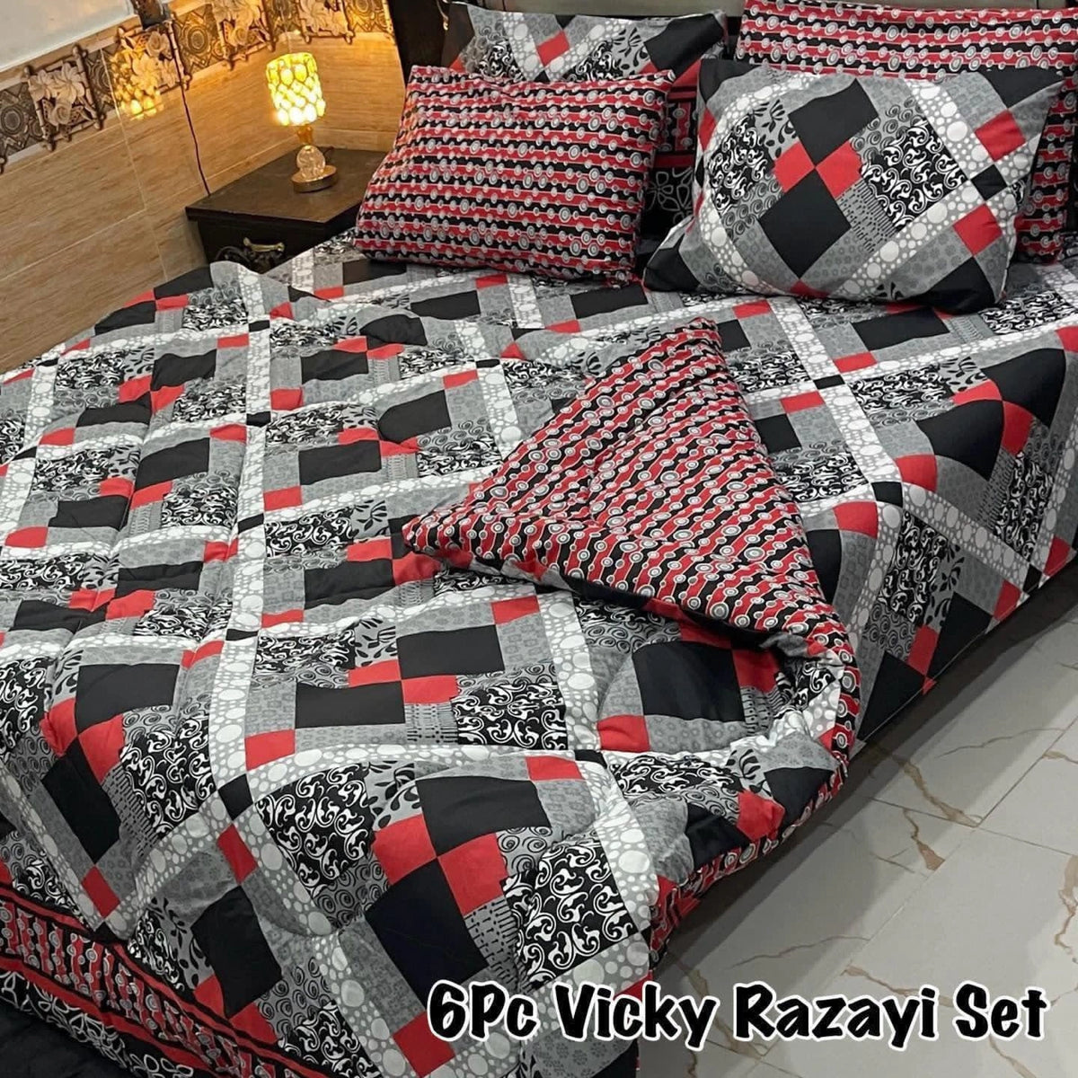 6 Pcs Vicky Razai Set Double Bed King Size-VRSD-2007