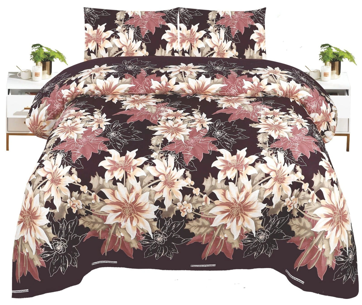 Crystal King Size Bed Sheet Set-3Pcs