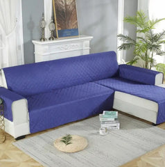 Quilted Cotton L-Shape Sofa Cover-Blue