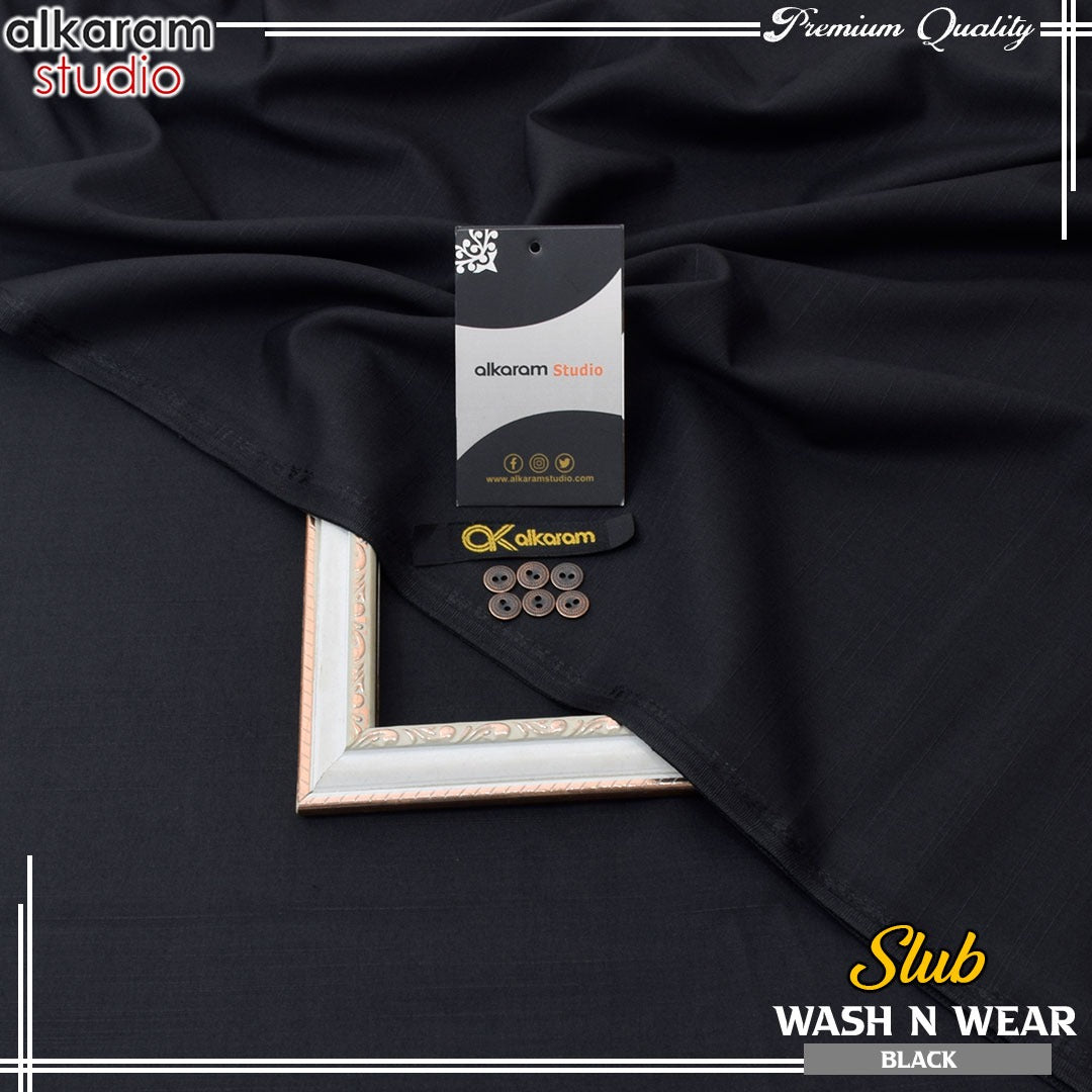 Al-Karam Men's Unstitched Slub Wash And Wear-BLACK