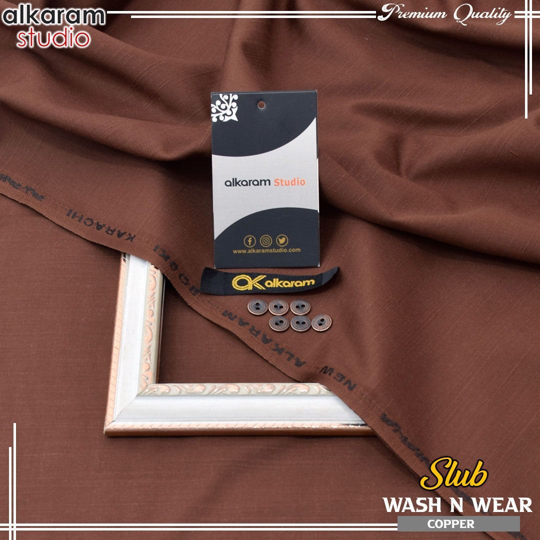 Al-Karam Men's Unstitched Slub Wash And Wear-COPPER