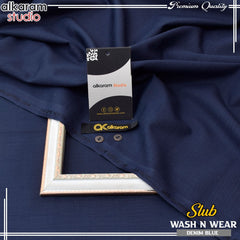 Al-Karam Men's Unstitched Slub Wash And Wear-DENIM BLUE