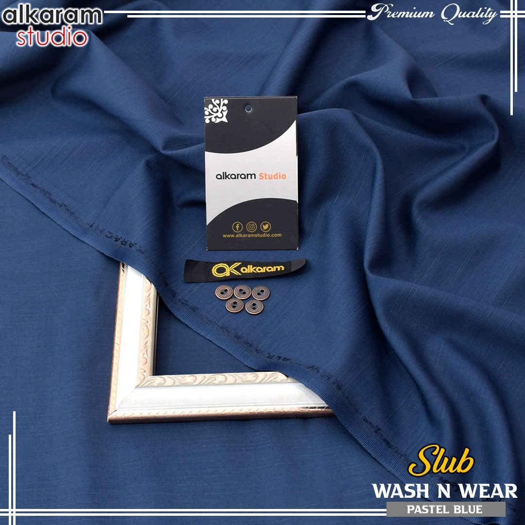 Al-Karam Men's Unstitched Slub Wash And Wear-PASTEL BLUE