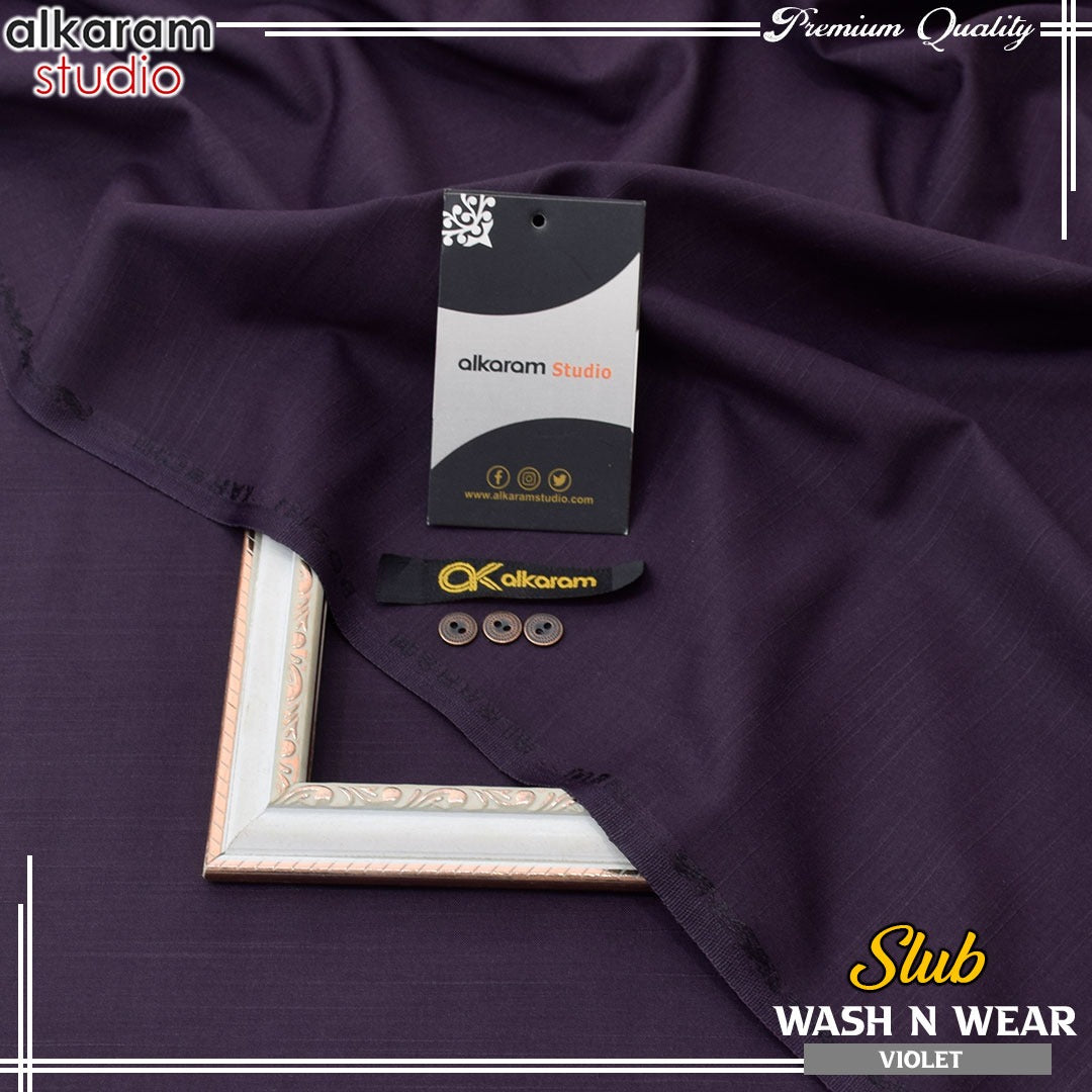 Al-Karam Men's Unstitched Slub Wash And Wear-VIOLET