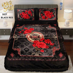 4pcs Embossed Bed Cover Set Double Bed-BLACK RED-1627