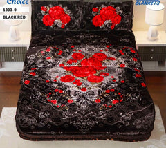 4pcs Embossed Bed Cover Set Double Bed-BLACK RED-1933