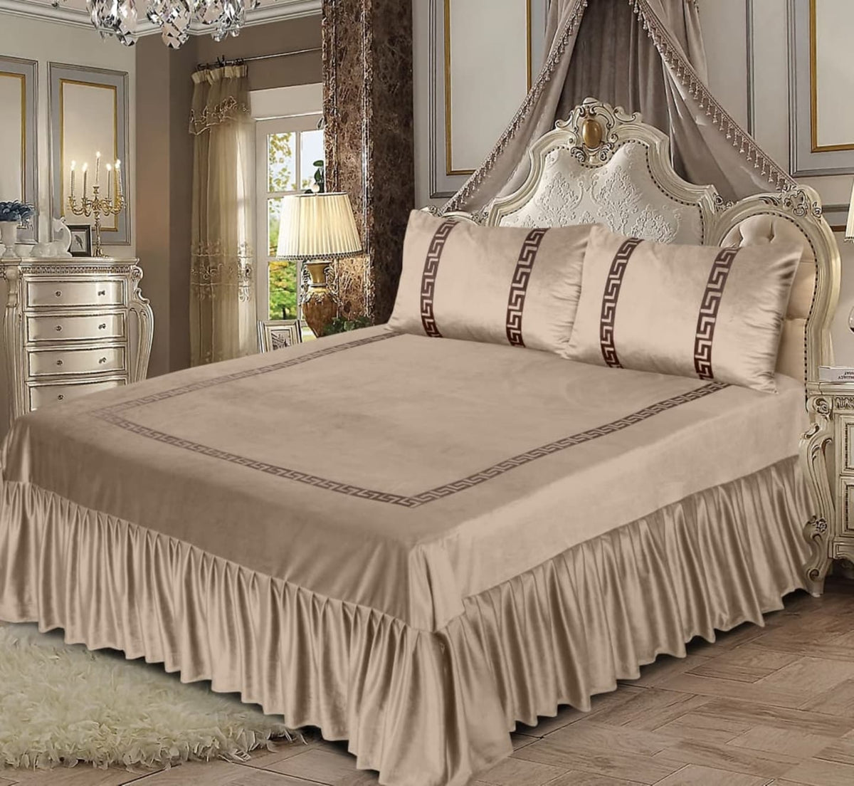 3PC Embossed Velvet Aplic Bridal Bedset Design-504