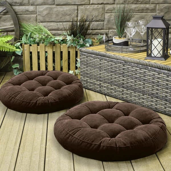 Velvet Floor Cushions with Filling ( Brown )-Pack of 2
