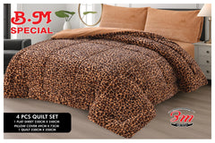 Premium 4-Piece Winter Razai Set – Designer Monogram Print – Cheeta Brown