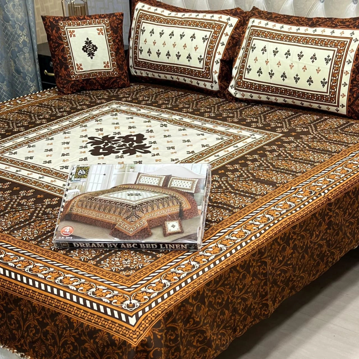 Cotton 4 Piece Double Bed Sheet Set | 3D Panel Bedsheet