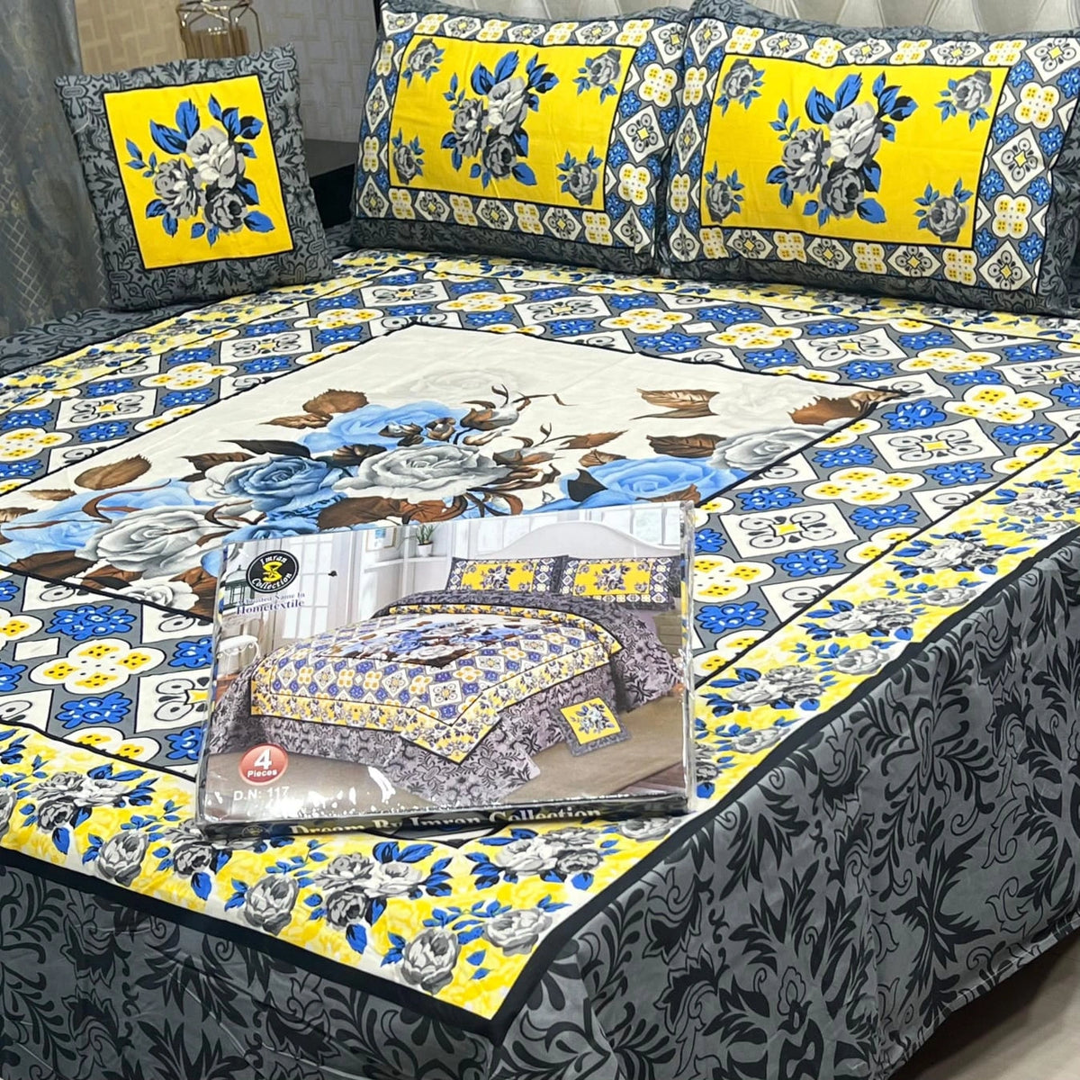 Cotton 4 Piece Double Bed Sheet Set | 3D Panel Bedsheet