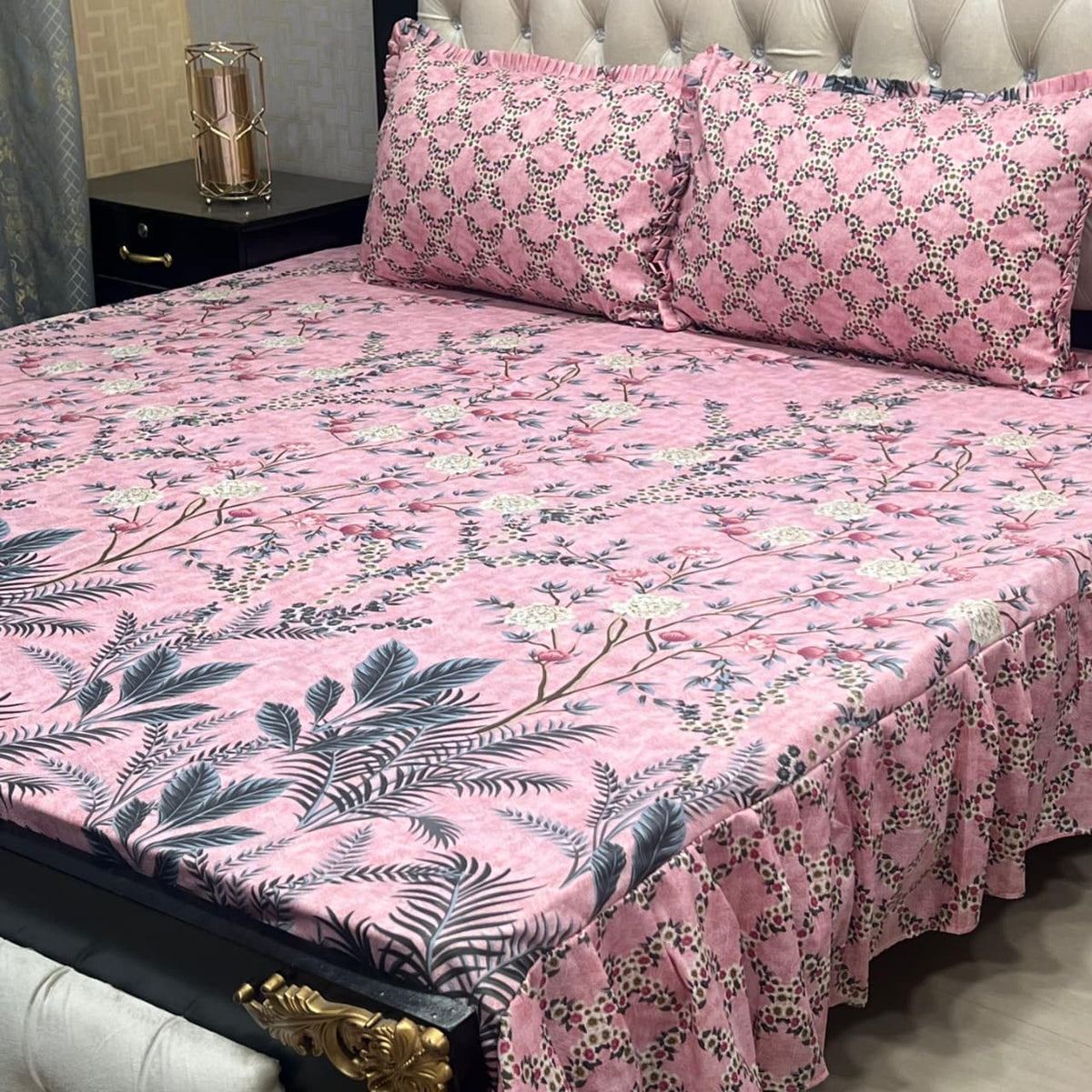 Cotton Frill 3pc Bedsheet Design-1002