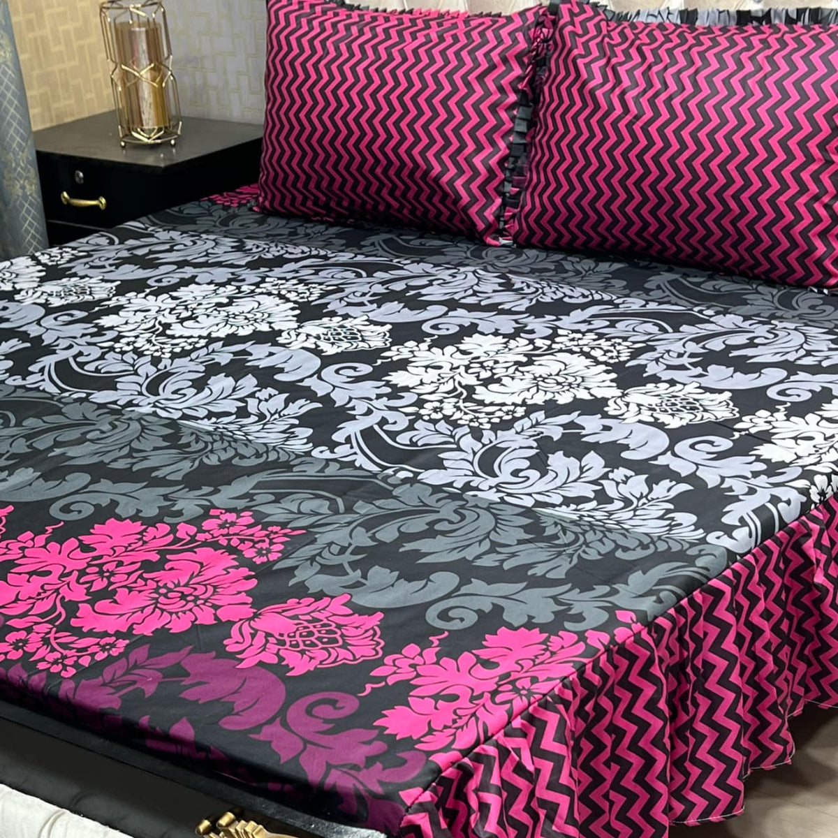 Cotton Frill 3pc Bedsheet Design-1008