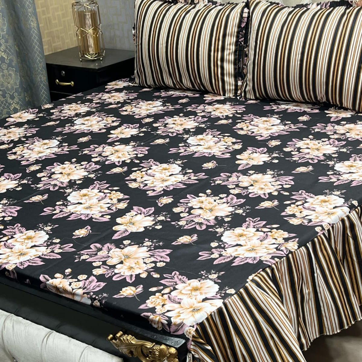 Cotton Frill 3pc Bedsheet Design-1009