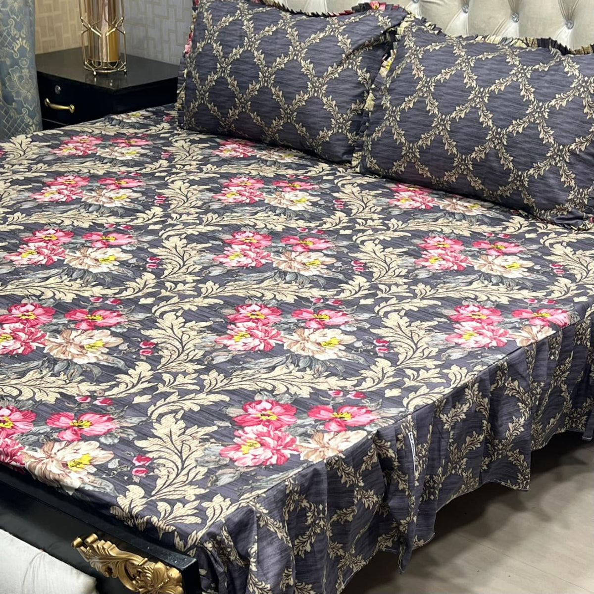 Cotton Frill 3pc Bedsheet Design-1011