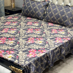 Cotton Frill 3pc Bedsheet Design-1011